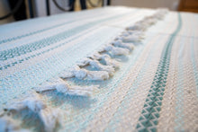 Load image into Gallery viewer, Cotton Bed Spread - Green and Aqua stripes
