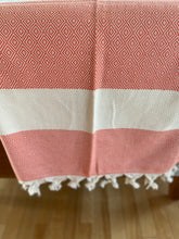 Load image into Gallery viewer, Orange Turkish Bath towel (Peshtemal) diamond pattern
