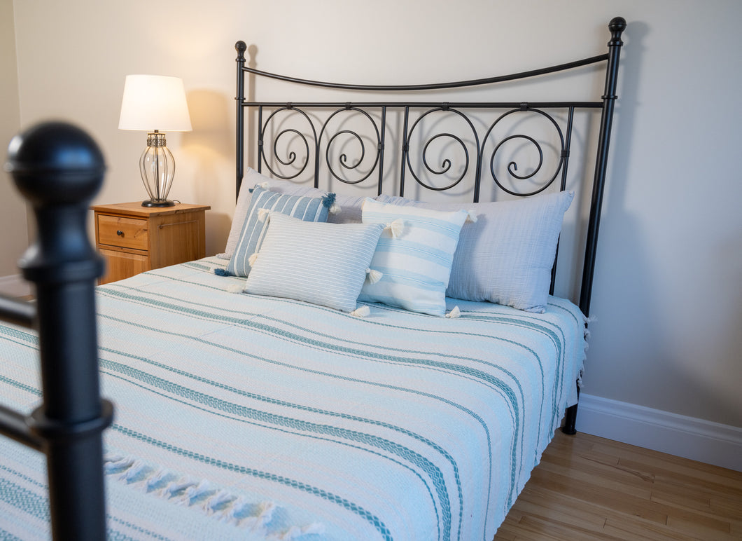 Cotton Bed Spread - Green and Aqua stripes