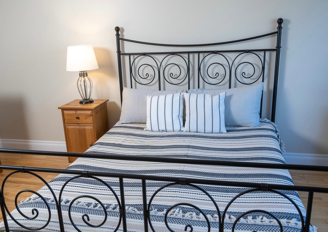 Cotton Bed Spread - Black and Beige Stripes