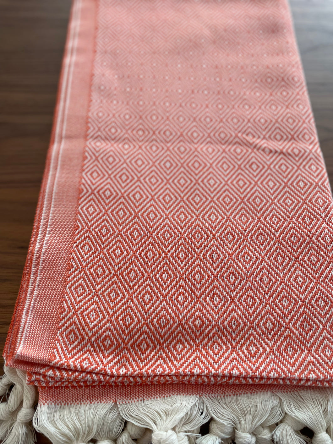Orange Turkish Bath towel (Peshtemal) diamond pattern