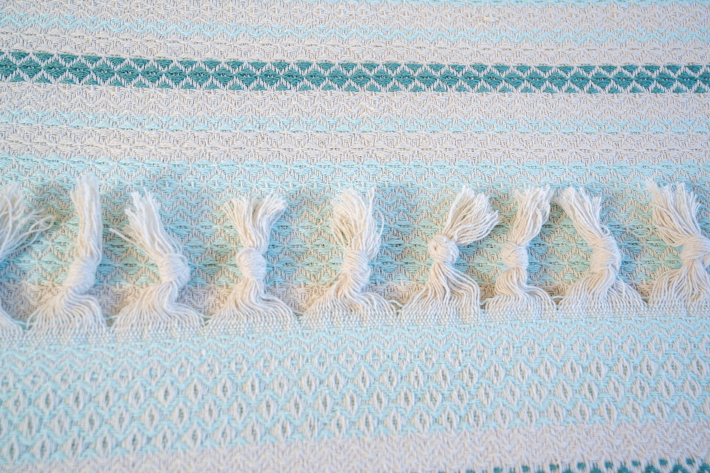 Cotton Bed Spread - Green and Aqua Stripes