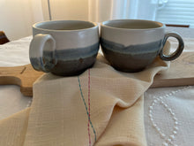 Load image into Gallery viewer, Brown blue beige toned ceramic latte mug
